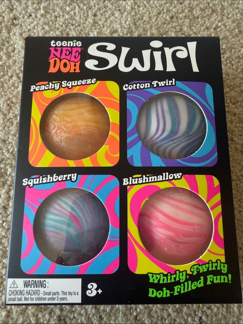 Teenie Neo Doh Swirl Squeeze Balls - Pink, Blue, Orange, Purple